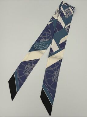 Hermes Springs Springs Twilly Marine Creme Petrole Navy Blue Silk